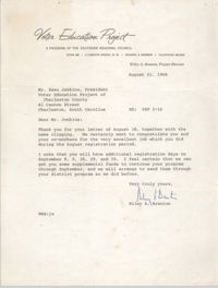 Letter from Wiley A. Branton to Esau Jenkins, August 21, 1964