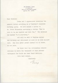 Letter from Maxwell Hahn to Bernice Robinson, April 27, 1970
