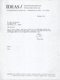 Letter from Brian Beun to Bernice Robinson, February 1973