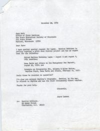 Letter from Joyce Lawson to Jane Roth, December 22, 1972