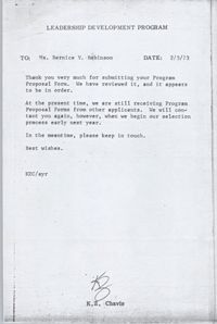 Letter from K. Z. Chavis to Bernice V. Robinson, February 5, 1973