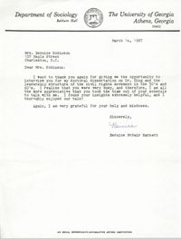 Letter from Bernice McNair Barnett to Bernice Robinson, March 14, 1987