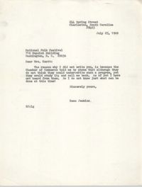 Letter from Esau Jenkins to National Folk Festival, July 25, 1969
