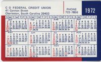 C O Federal Credit Union Calendar and Monthly Payment Schedule Card