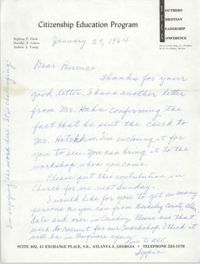 Letter from Septima P. Clark to Bernice Robinson, January 29, 1964