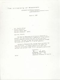 Letter from George Hartung to Cynthia Maisel, March 2, 1967