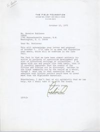 Letter from Leslie Dunbar to Bernice Robinson, October 12, 1972