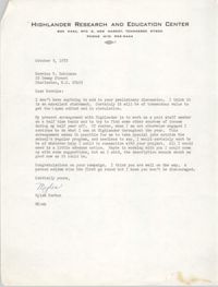 Letter from Myles Horton to Bernice Robinson, October 9, 1972