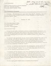 South Carolina Council on Human Relations Press Release, October 18, 1971