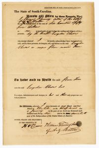 Bill of Sale for the Enslaved Man Tom from Thomas Fleming to Langdon Cheves Sr., 1846