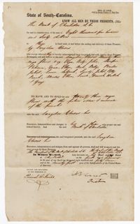Bill of Sale for Twenty-Three Enslaved Persons from the Bank of Charleston to Langdon Cheves Sr., 1847