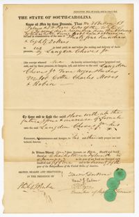 Bill of Sale for Five Enslaved Persons to Langdon Cheves Jr., 1851