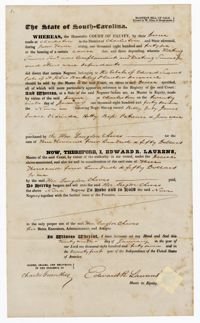 Bill of Sale for Nine Enslaved Persons from Edward R. Laurens to Langdon Cheves Sr., 1847