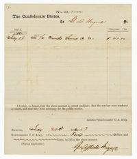 Voucher for Services in the Confederate States, July 26th, 1862