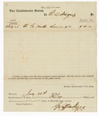 Voucher for Services in the Confederate States, July 21st, 1862