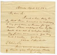 Letter from Charles Haskell to Langdon Cheves Jr., April 23rd, 1862