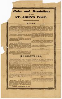 Broadside Containing Rules and Resolutions for the St. John's Post, 1842