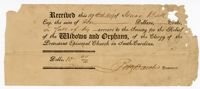 Receipt of Donation to the Society for the Relief of Widows and Orphans, 1814