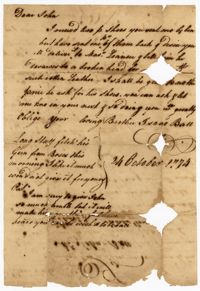 Letter from Isaac Ball to his Brother John Ball, October 24, 1774