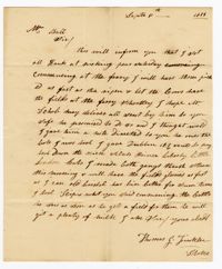 Letter from Stoke Plantation Overseer Thomas Finklea to John Ball, September 30, 1833