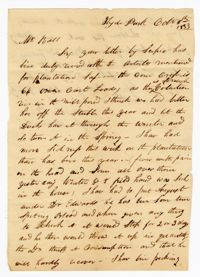 Letter from Hyde Park Plantation Overseer Jesse Coward to John Ball, October 11, 1833