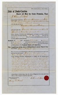 $18,000 Bond Between Elias Ball and Executors Alex Robertson and John Blacklock, 1857, 1