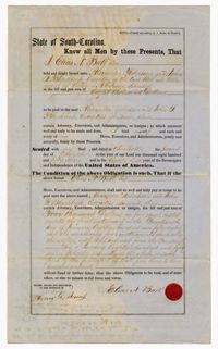 $8,000 Bond Between Elias Ball and Executors Alex Robertson and John Blacklock, 1857, 2