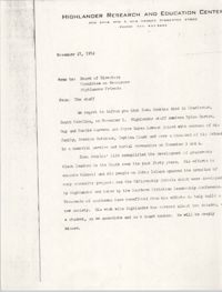 Highlander Research and Education Center Memorandum, November 17, 1972