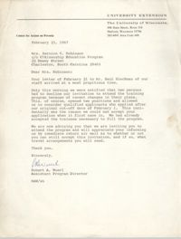 Letter from Robert A. Wuerl to Bernice V. Robinson, February 23, 1967