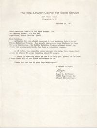 Letter from Roger A. Hardister to Bernice Robinson, October 18, 1971
