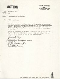 Memorandum from James D. Lay and B. I. Cheney, Jr. to VISTA Supervisors, October 1, 1971