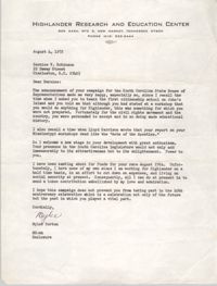 Letter from Myles Horton to Bernice V. Robinson, August 4, 1972