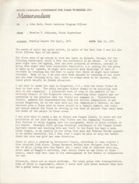 Memorandum from Bernice V. Robinson to John Hurt, May 10, 1972