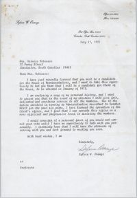Letter from Sylvia W. Orange to Bernice Robinson, July 27, 1972