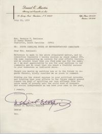 Letter from Daniel E. Martin to Bernice Robinson, July 29, 1972