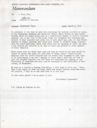 Memorandum from Bernice V. Robinson to Brian Beun, August 1, 1972