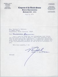 Letter from Mendel Davis to Bernice Robinson, July 5, 1973