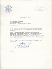 Letter from Andrew Young to Bernice Robinson, February 24, 1977