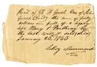 Payment Received for the Enslaved Persons Mary and Partheny, 1843