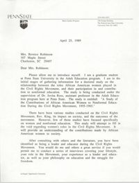 Letter from LaVerne Gyant to Bernice Robinson, April 25, 1989