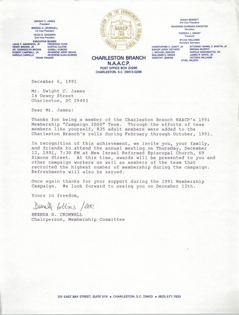 Charleston Branch of the NAACP Memorandum, December 6, 1991 ...