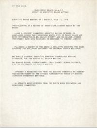 Report of Executive Board Actions, Charleston Branch of the NAACP, July 27, 1989