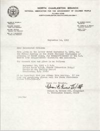 North Charleston Branch of the NAACP Memorandum, September 14, 1982