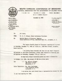 South Carolina Conference of Branches of the NAACP Memorandum, December 6, 1982