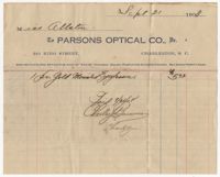 Parsons Optical Co. Bill, 1908