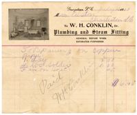 W. H. Conklin Plumbing and Steam Fitting Bill, 1919