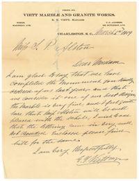 Letter from E. T. Viett to Susan Pringle Alston, March 2, 1909