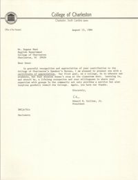 Letter from Edward M. Collins, Jr. to Eugene Hunt, August 15, 1984