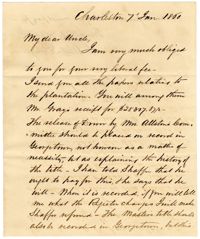 Letter from William Alston Pringle to Charles Alston, January 7, 1860