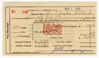 Susan Alston 1909 Georgetown County Tax Receipt